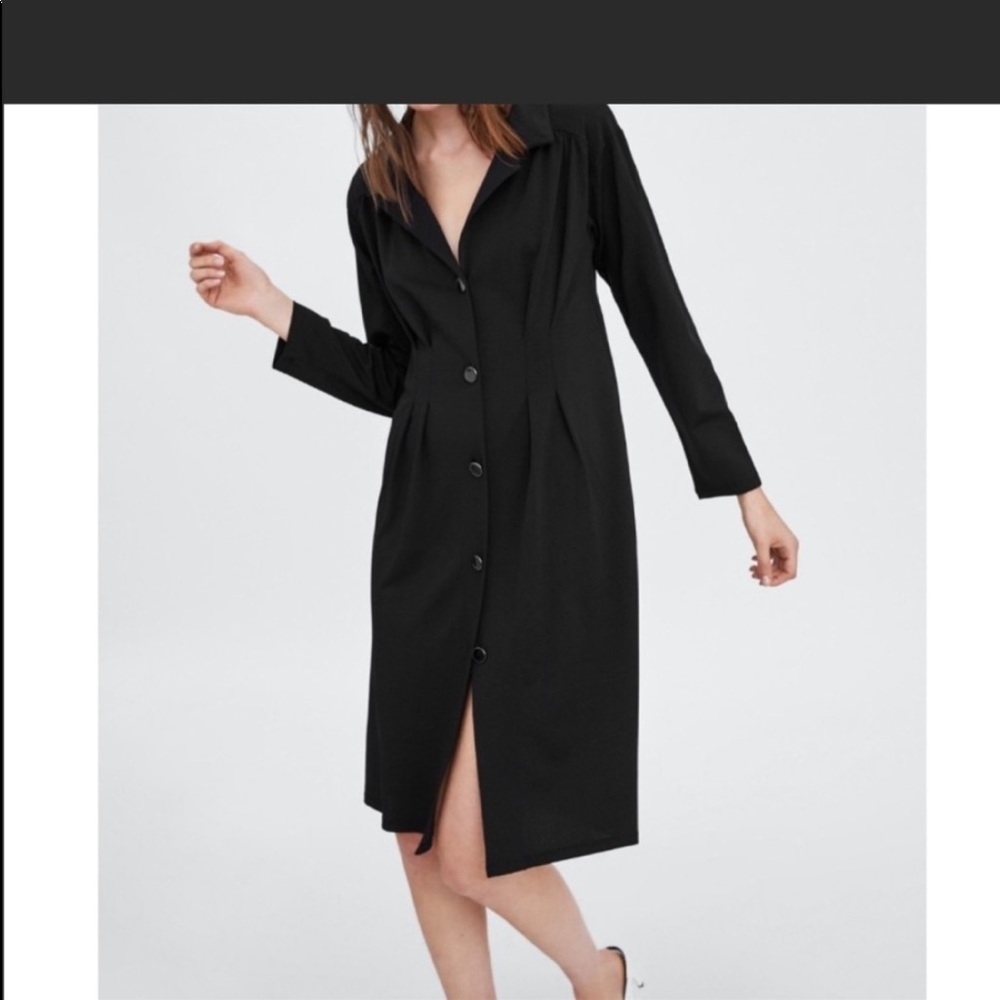 NWT Zara Front Button Up Dress- Black - Picture 5 of 11